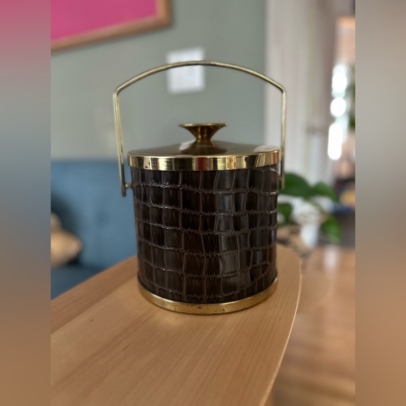 True Vintage Barware Leather & Brass ice bucket bar accessory drinks holiday - Picture 4 of 10